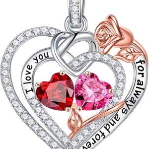 Iefil Rose Heart Necklace Gifts for Wife Women