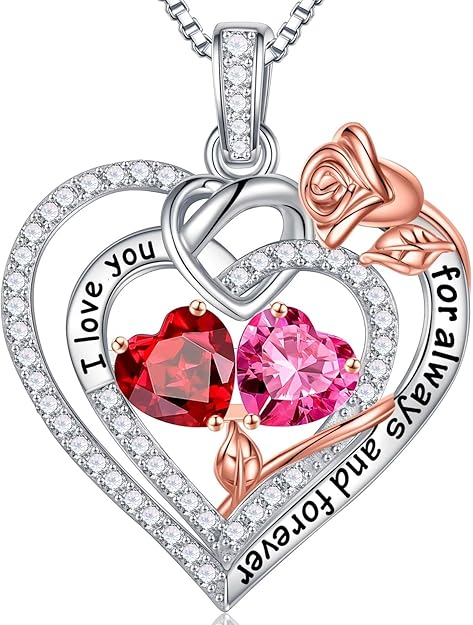 Iefil Rose Heart Necklace Gifts for Wife Women