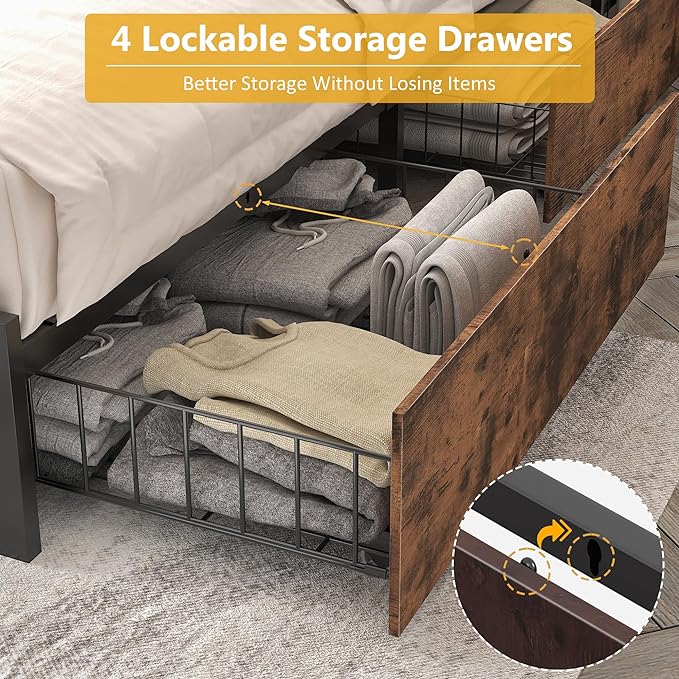 Lifezone Queen Bed Frame with 2-Tier Storage Headboard - Image 3