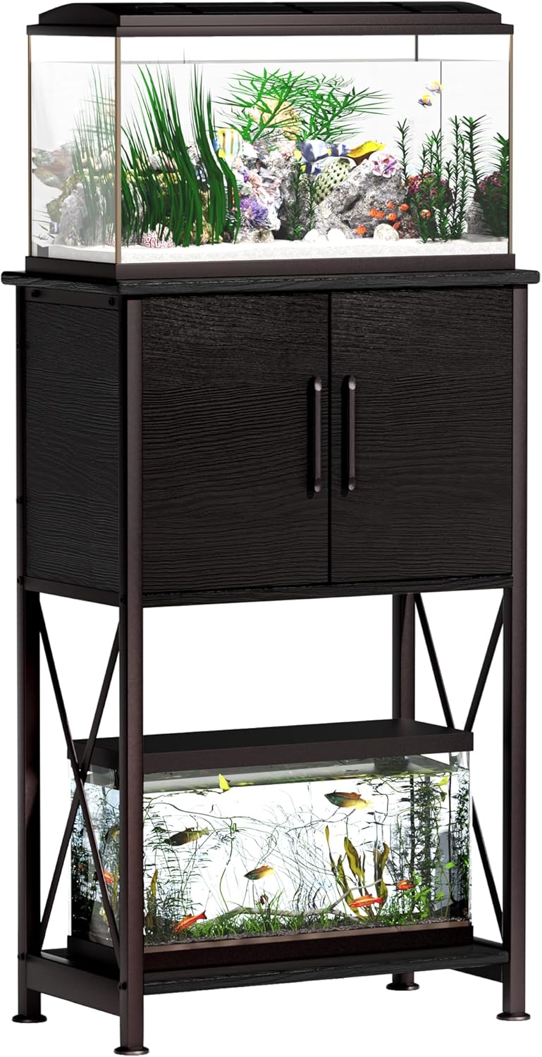 5-10 Gallon Fish Tank Stand, Metal Double Aquarium Stand with Cabinet