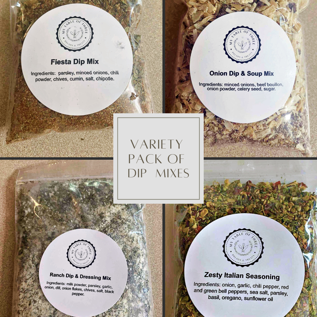A phot of 4 Dip Mixes in a Variety Pack from My Table of Three